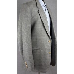 Vintage Bespoke Grey Herringbone Windowpane Check Wool Blazer Sport Coat 42L